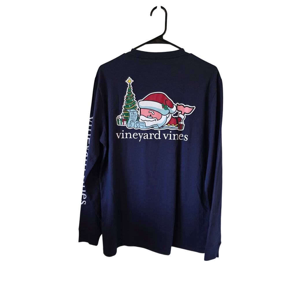 Vineyard Vines Mens Santas List Whale Long Sleeve Pocket T-Shirt Medium NEW